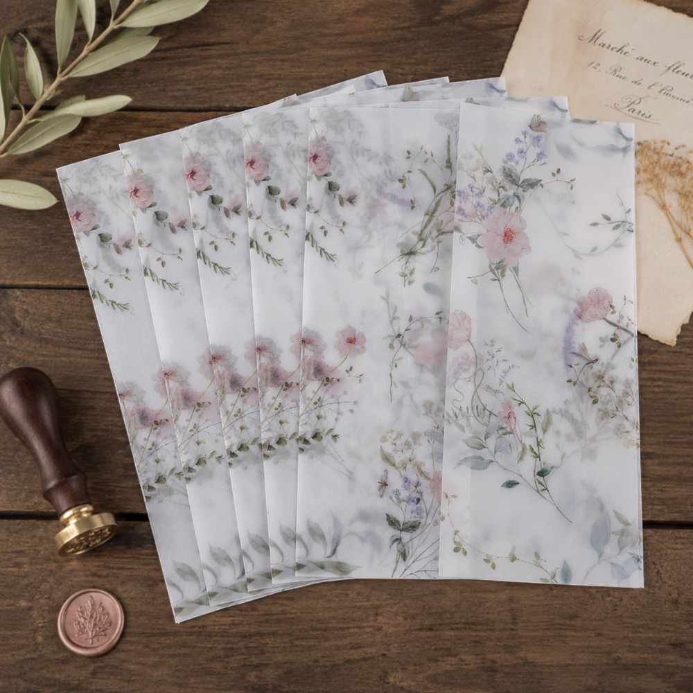Wedding Envelopes - 20/50 Stück Pergamentumschläge mit Aquarell-Wildblumen, DIY-Pergament-Faltumschlag,
