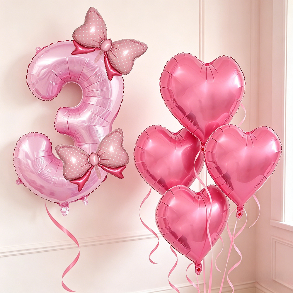 Confetti Balloon Set - Rosa Schleife Party-Deko Rosa Schleife Geburtstagszahlenballon