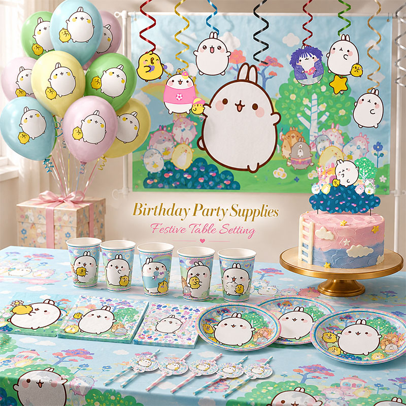 Confetti Balloon Set - Molang Partyzubehör mit Cartoon-Motiv, Einwegteller, Becher,