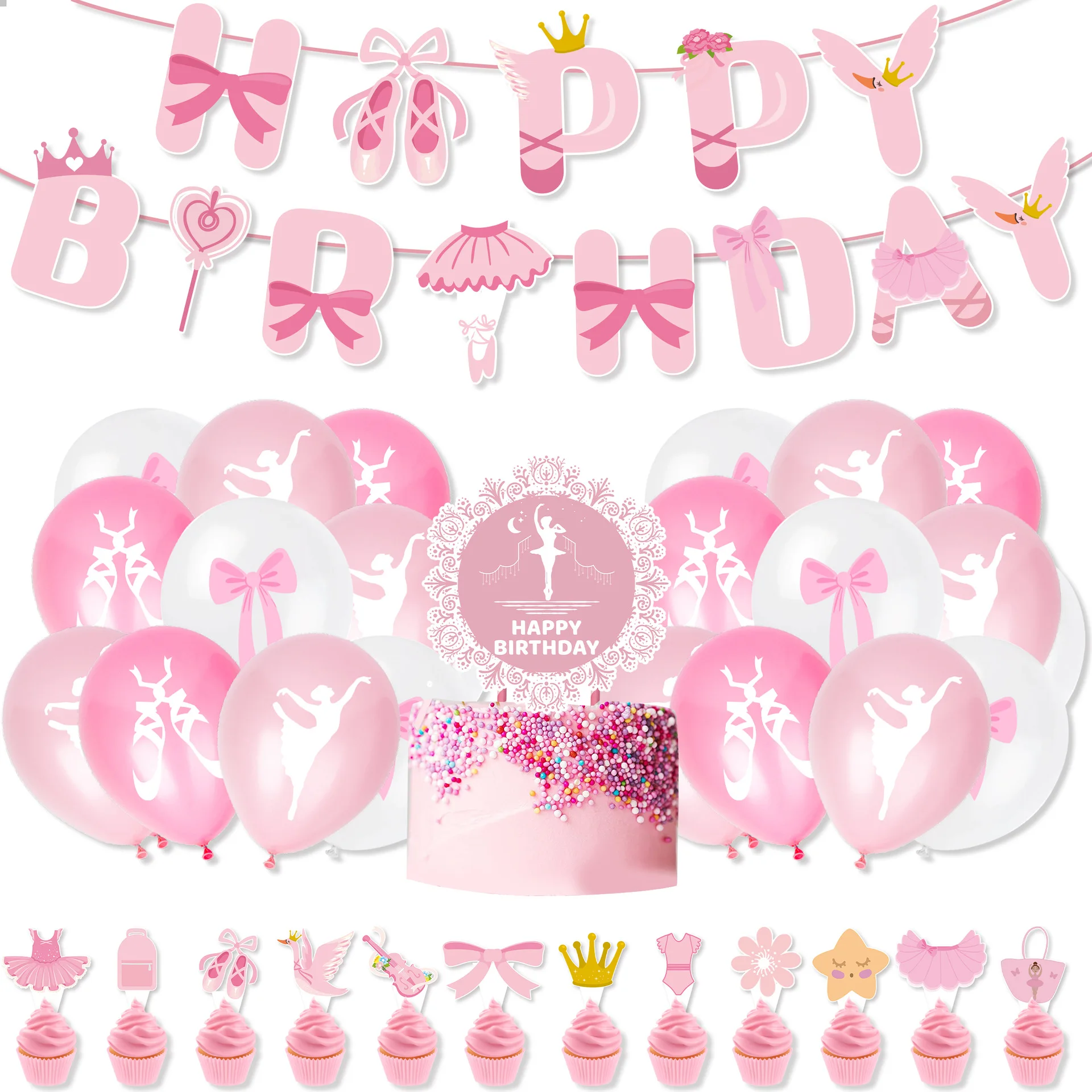 Confetti Balloon Set - Rosa Ballerina-Ballettmädchen, alles Gute zum Geburtstag,