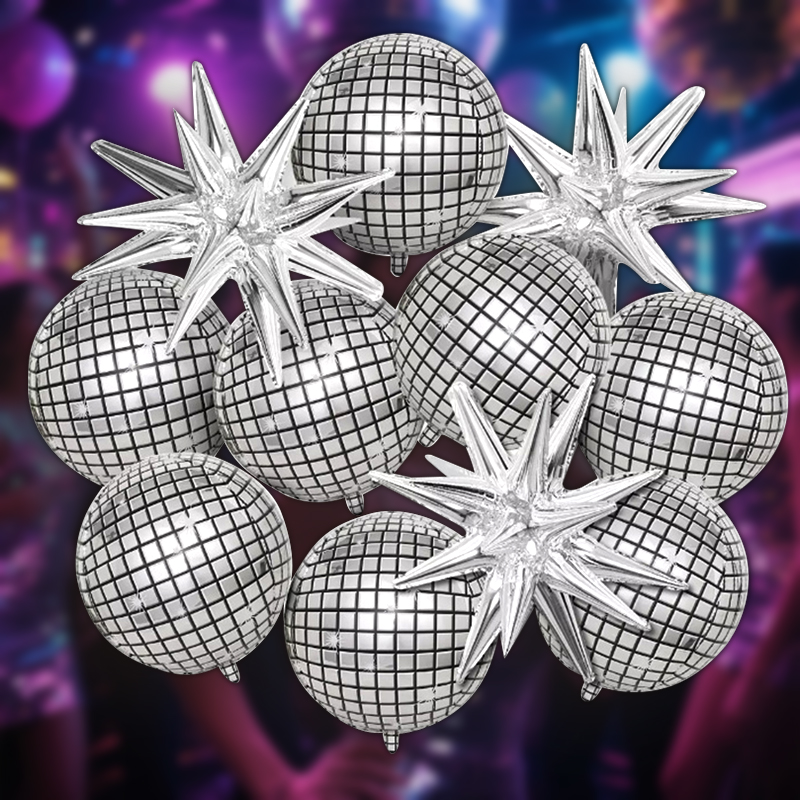 Supply Wedding Venue - 8-teiliges Silbernes Disco-Explosions-Sternballon-Set aus Aluminiumfolie für