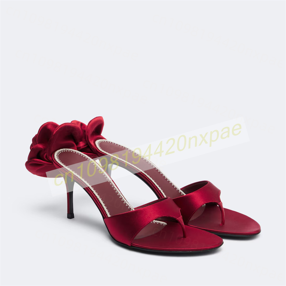 Wedding Dress Supply - Damen Rote Satin Thong Mule Sandalen