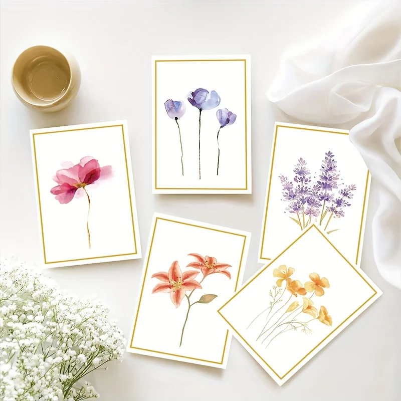 Wedding Package Gold - 20 Sets Aquarell-Wildblumen-Dankeskarten mit Umschlägen &