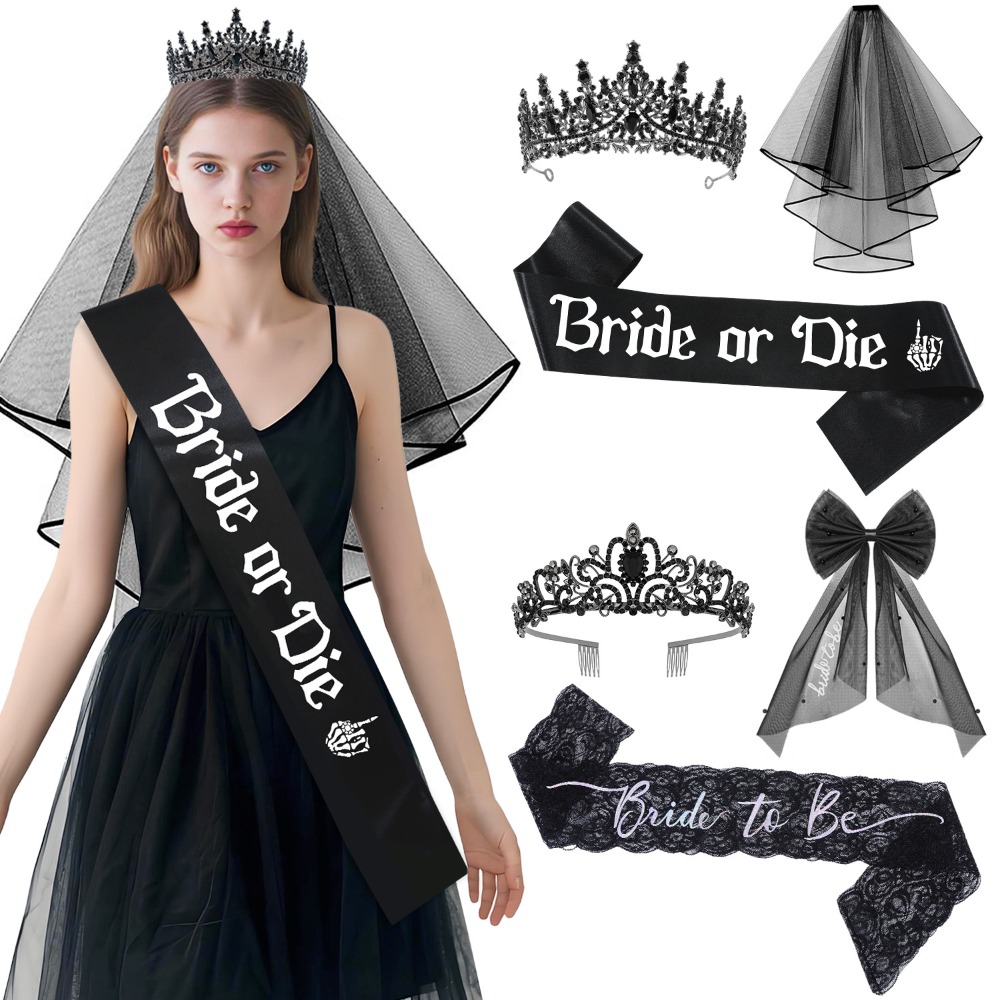 3 Stück Gothic Schwarz Bachelo – Bride Tribe Sash Bewertung und Preis